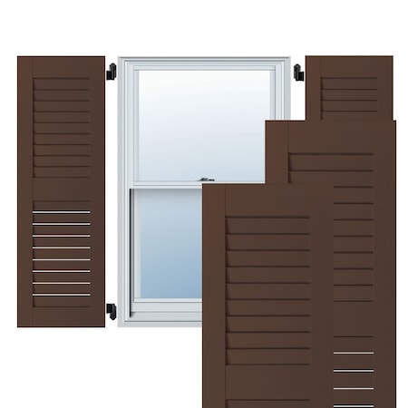 12W X 25H Exterior Real Wood Pine Open Louvered Shutters, Tudor Brown PR